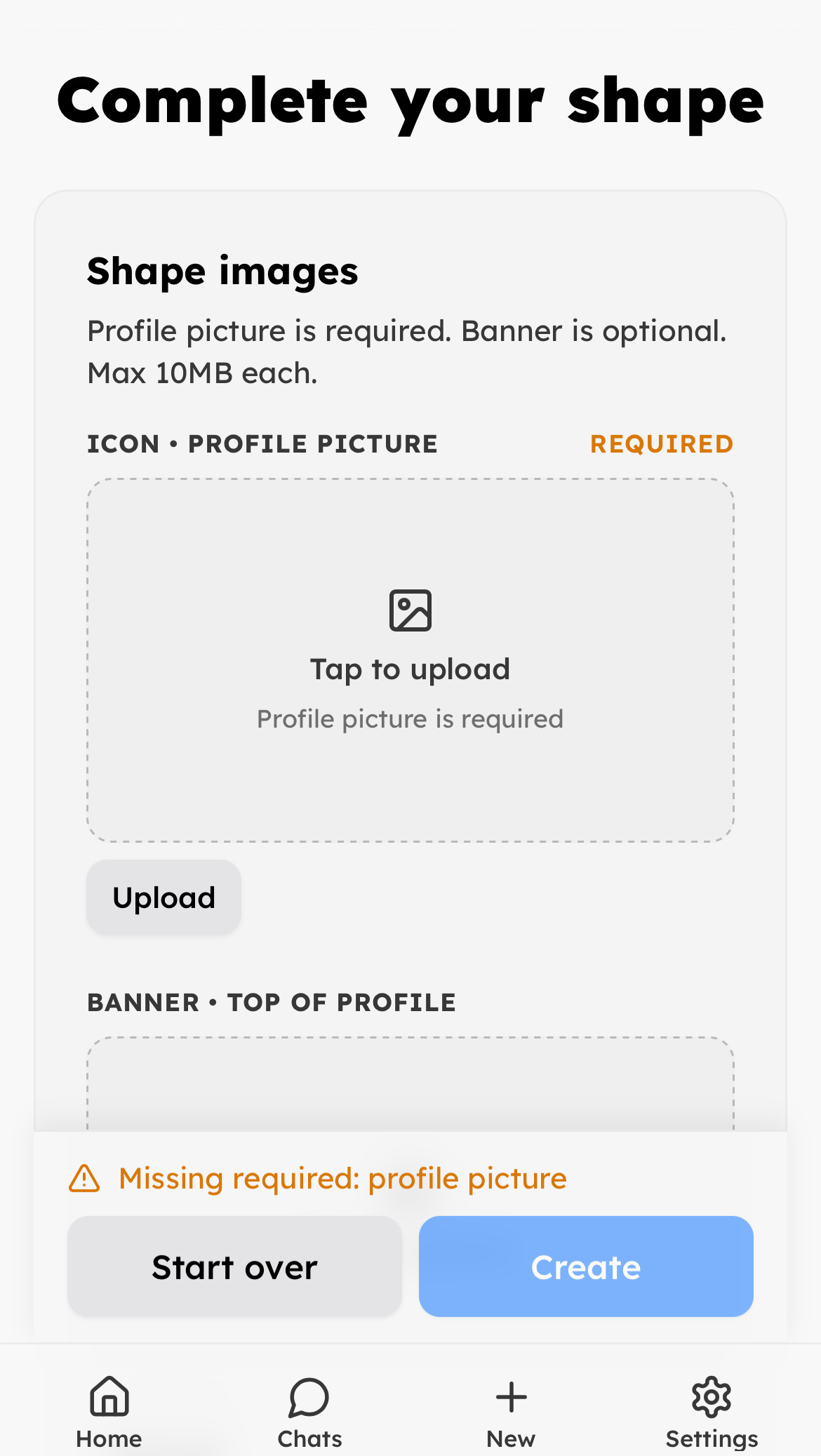Complete your Shape image upload step on mobile