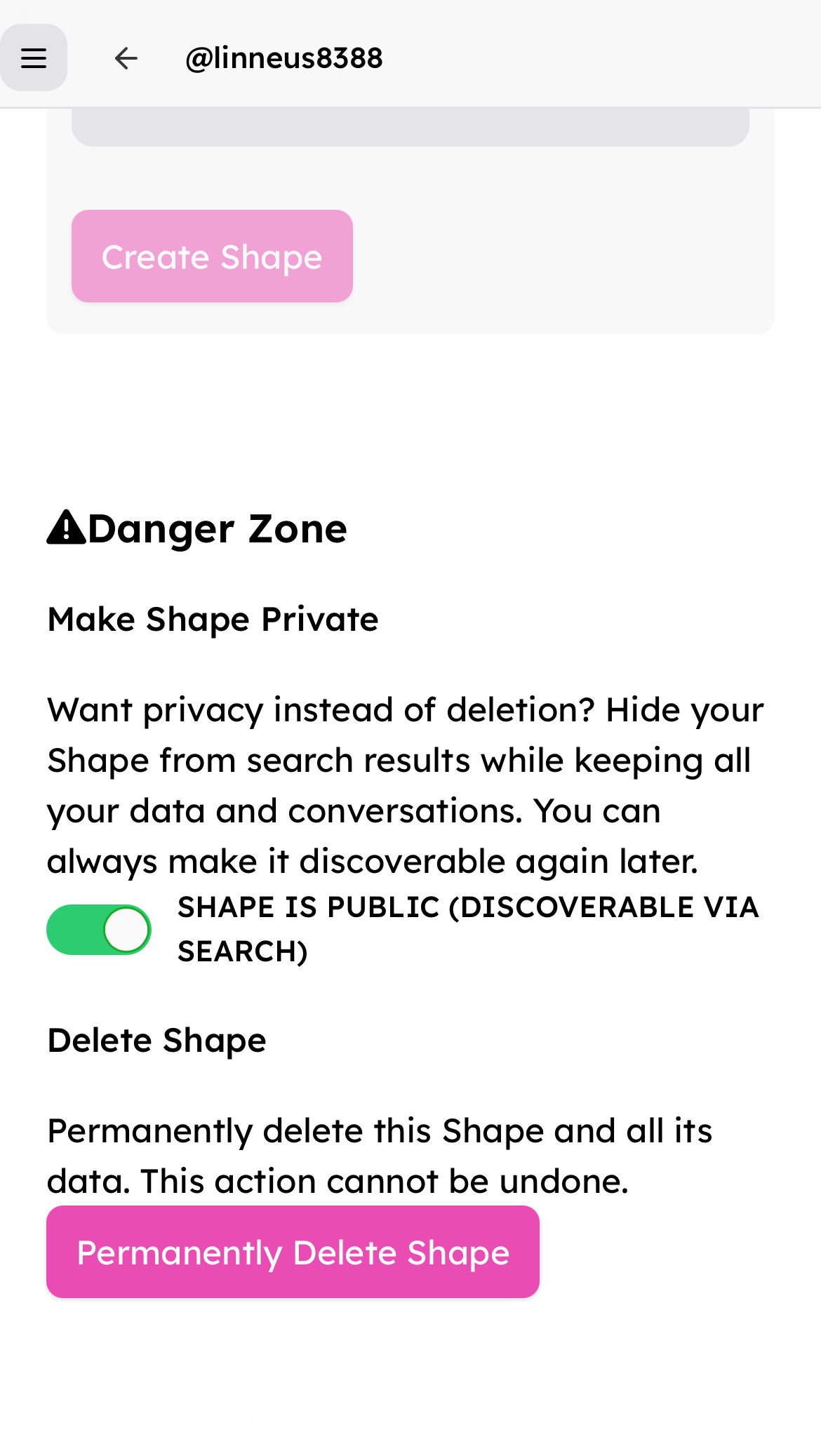 Make Shape Private in Danger Zone