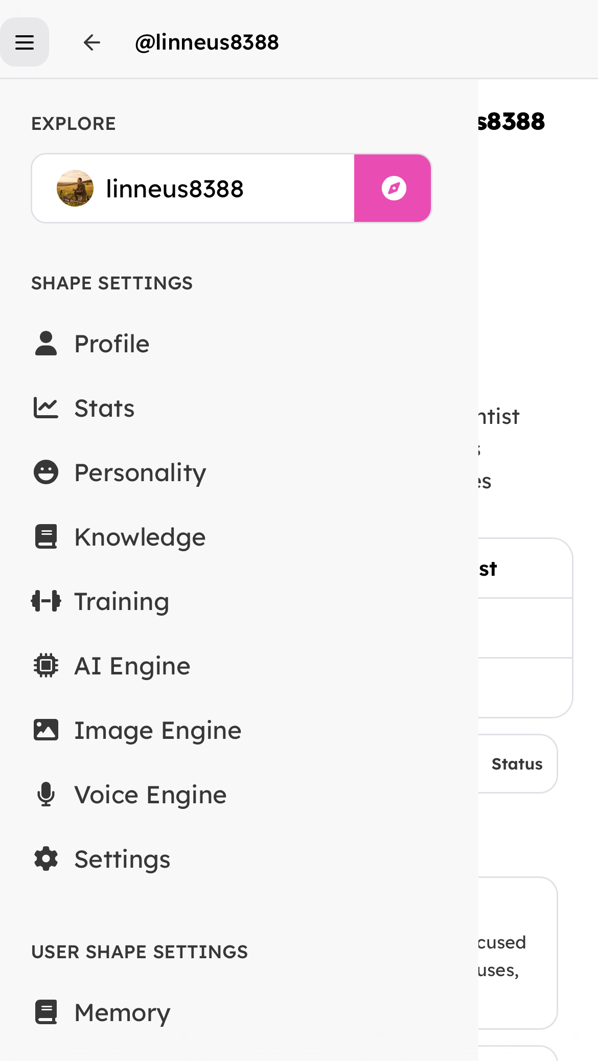 Shape settings sidebar