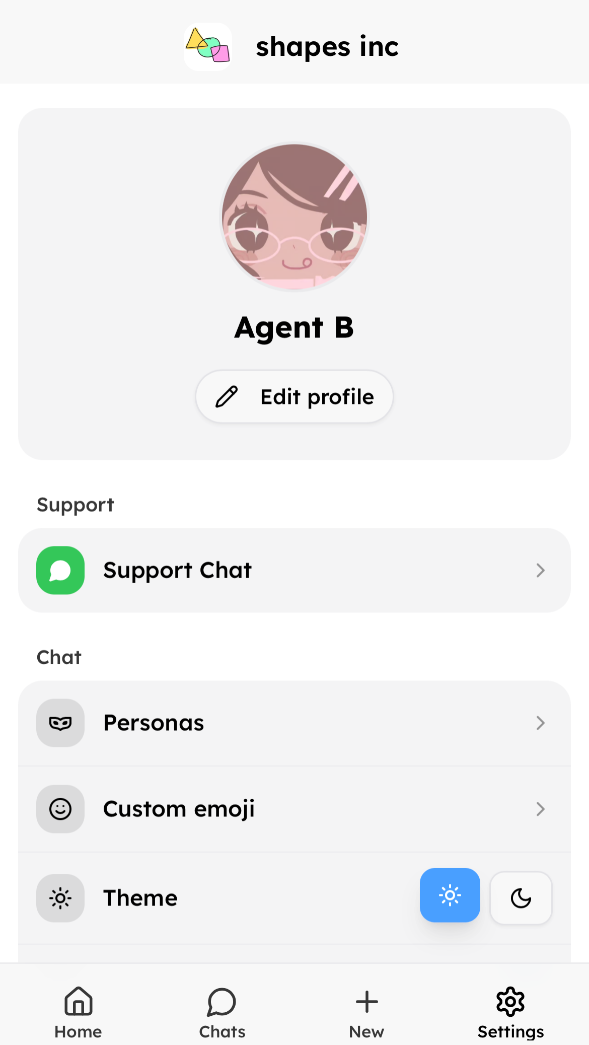 Edit profile button in mobile Settings