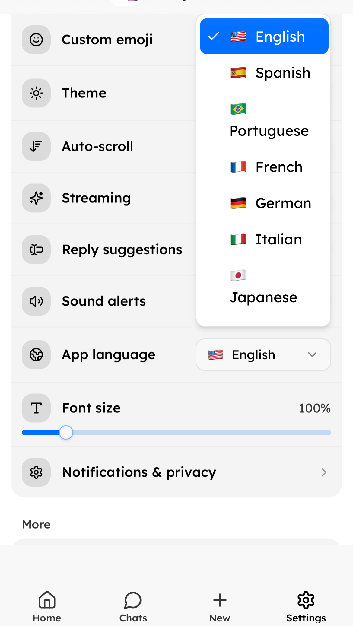 App language in Settings