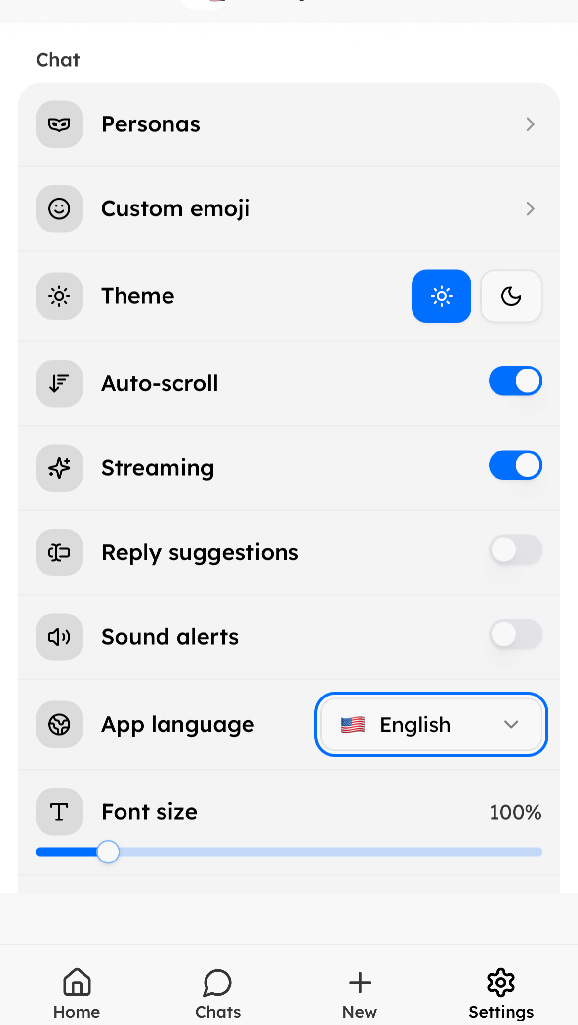 Streaming toggle in Settings