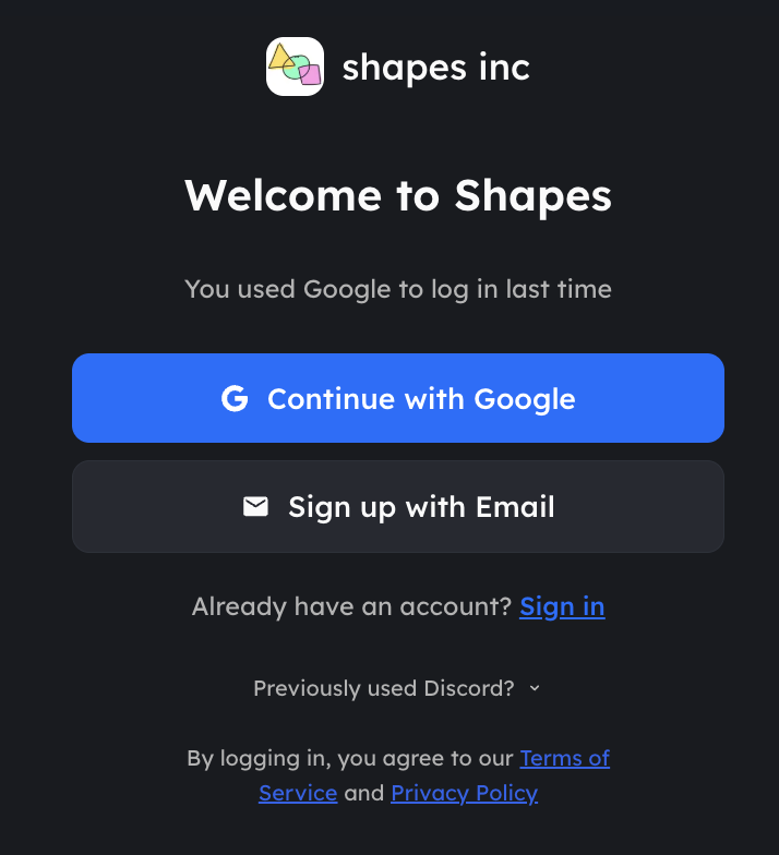 Sign in to Shapes