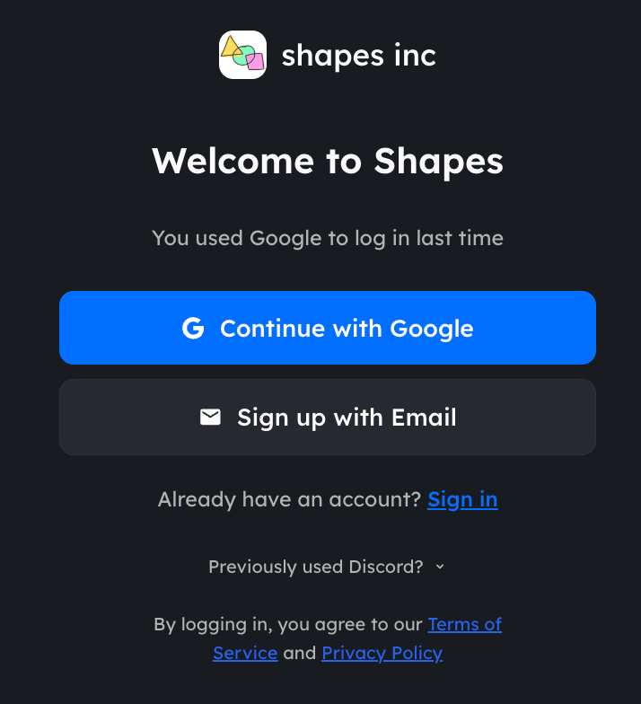Sign in to Shapes