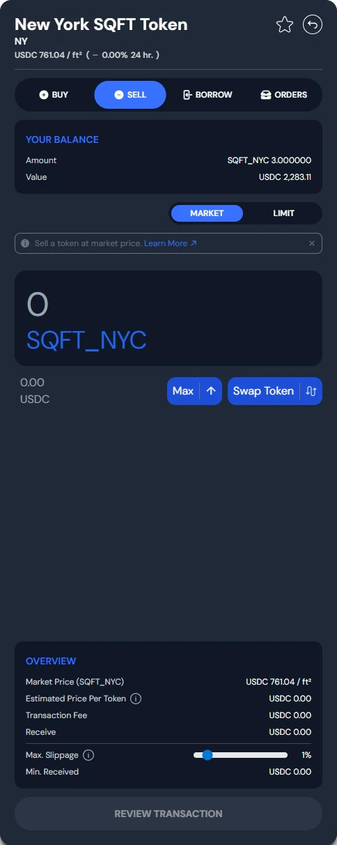 Trade panel: sell