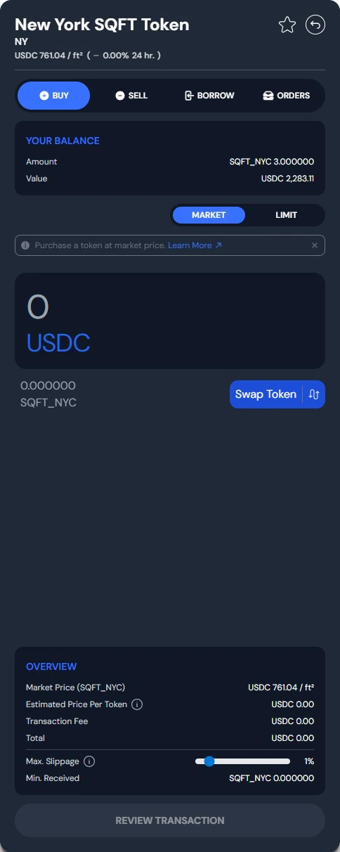 Trade panel: buy