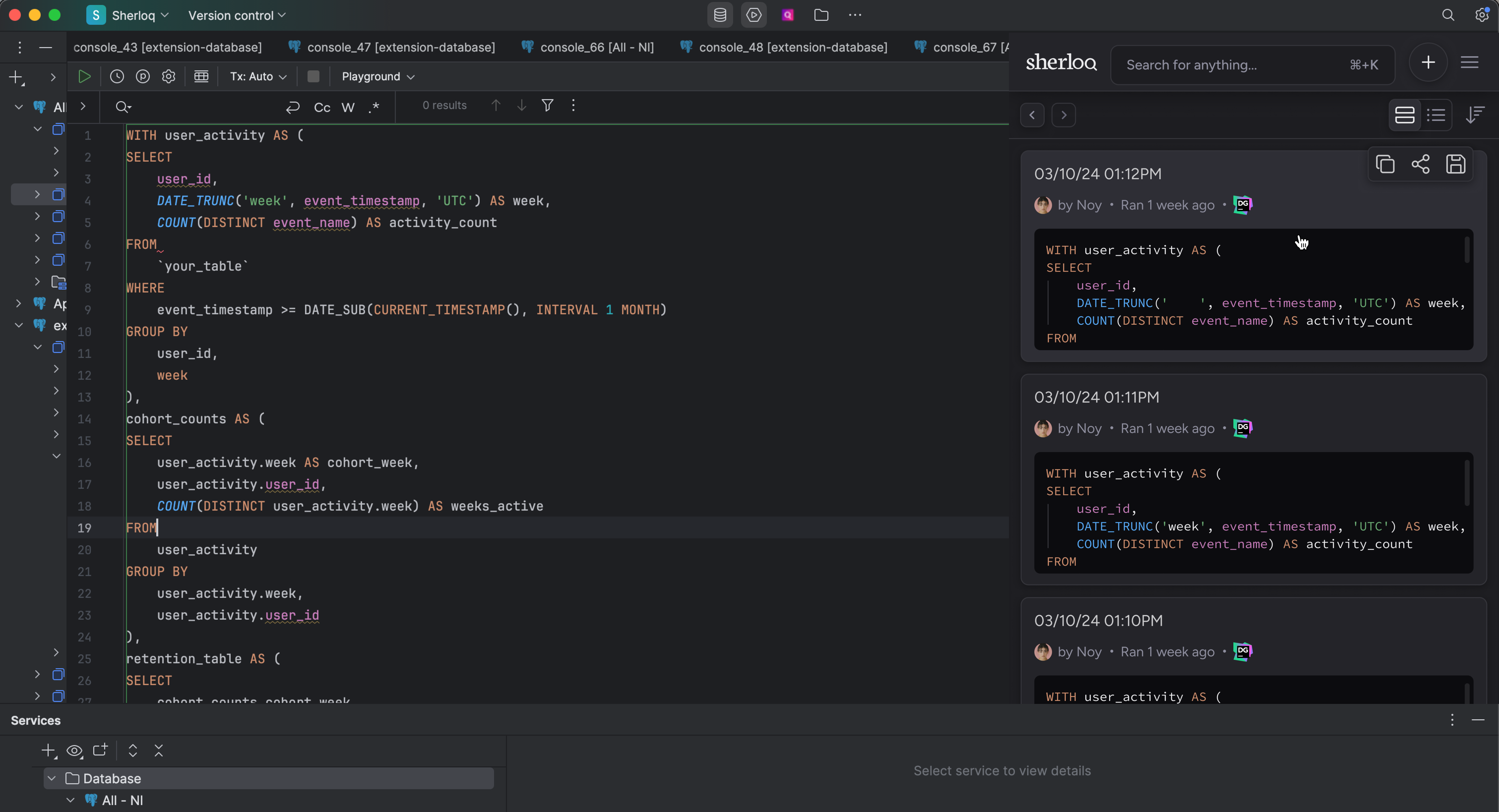 qurey history datagrip