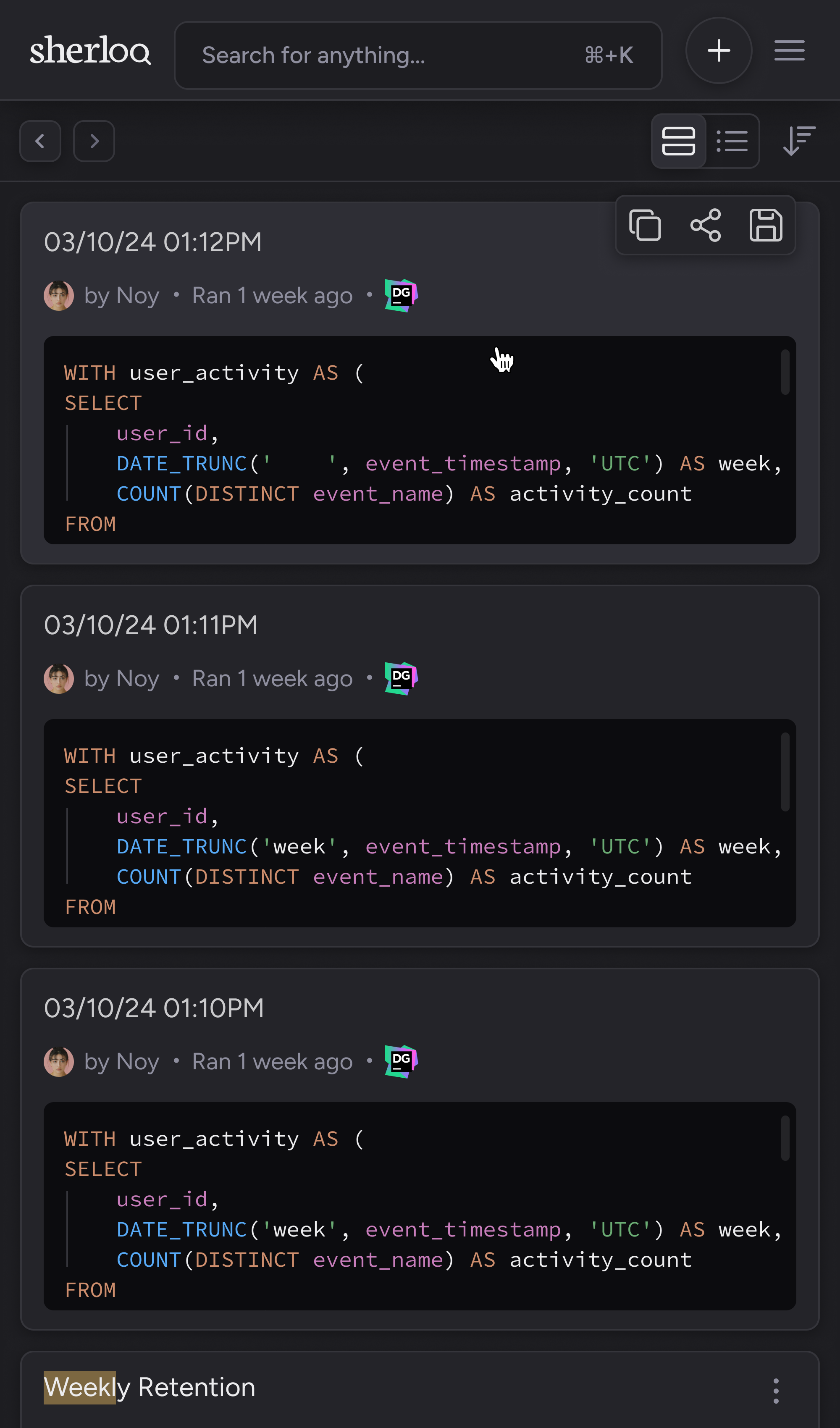 query history section