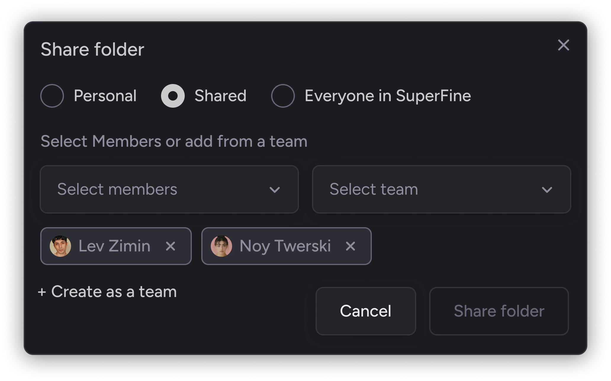 Share folder screen