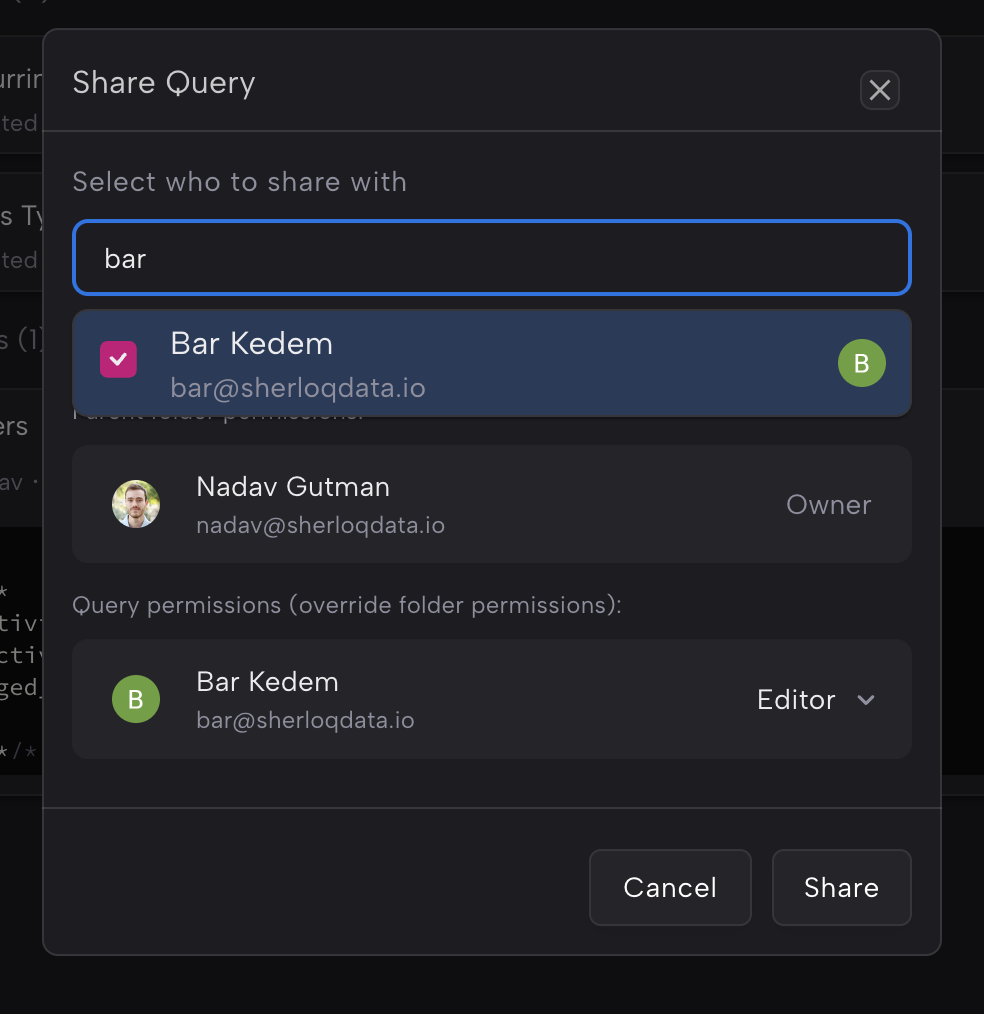 share query modal