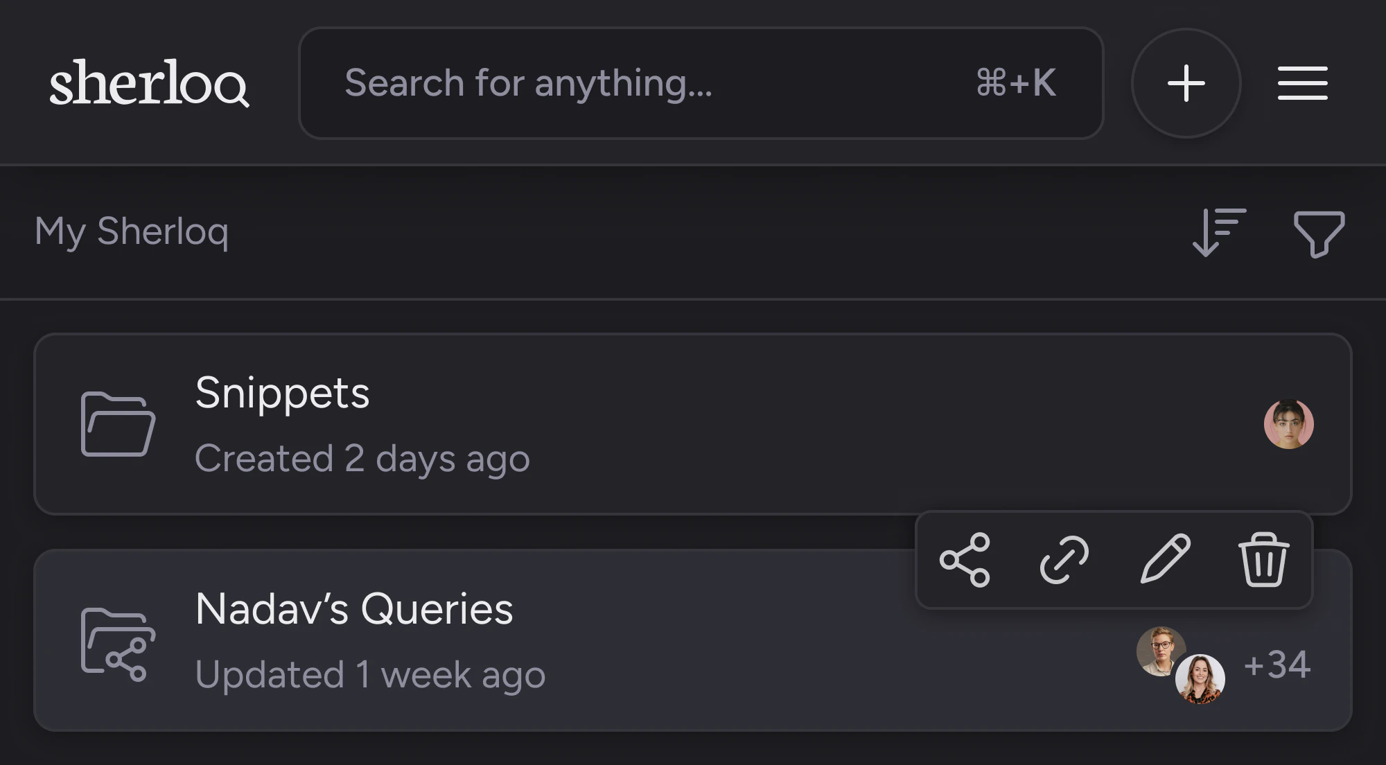 actions bar folder hover