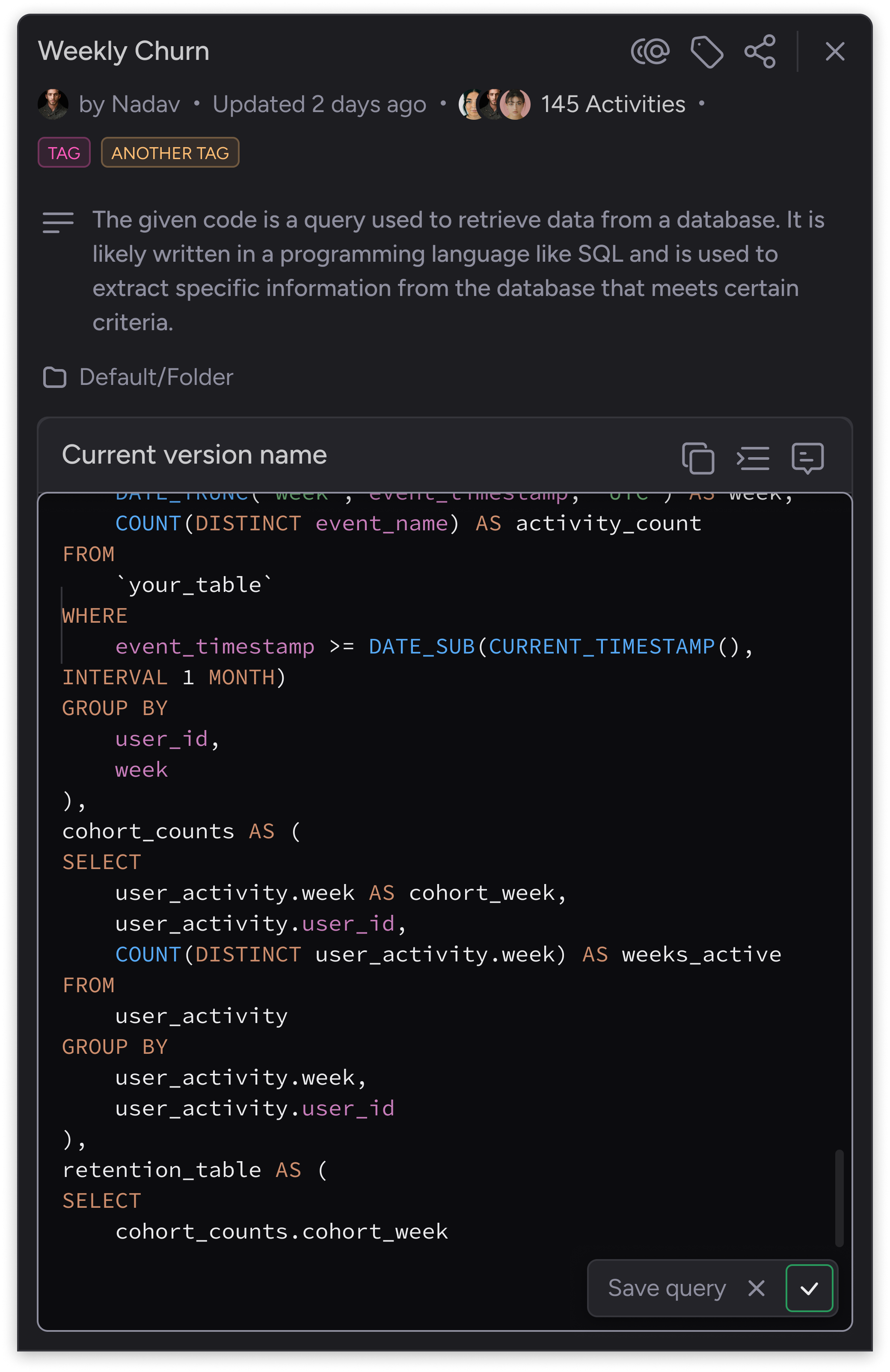 edit query save changes