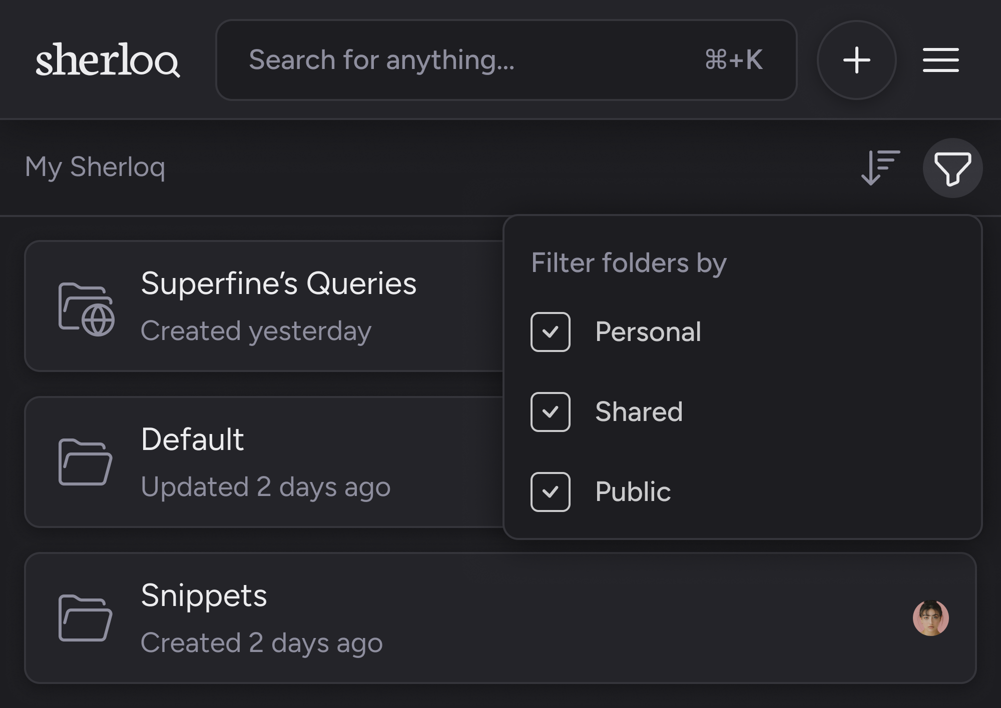 filter main screen folders