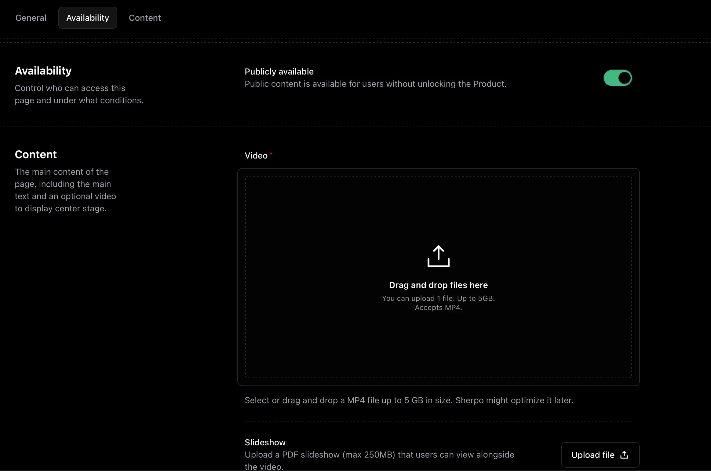 Episode content Episode content editor with video upload