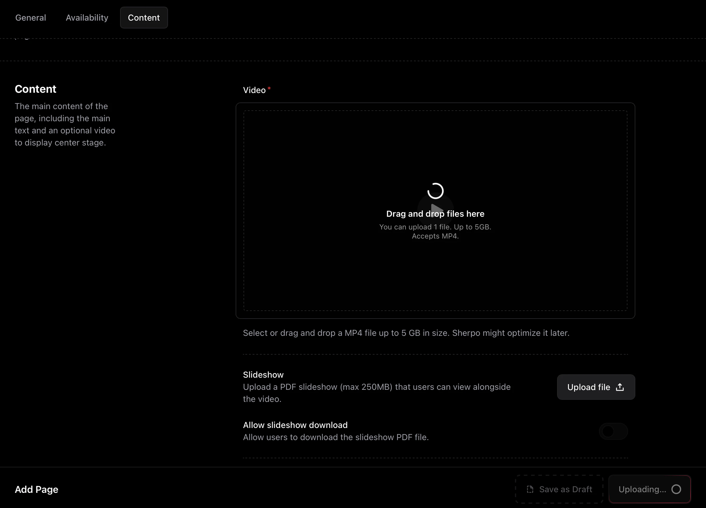 Uploading video Video uploading state
