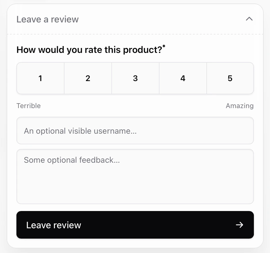 Rate product Rating a product from a Sherpo-generated site