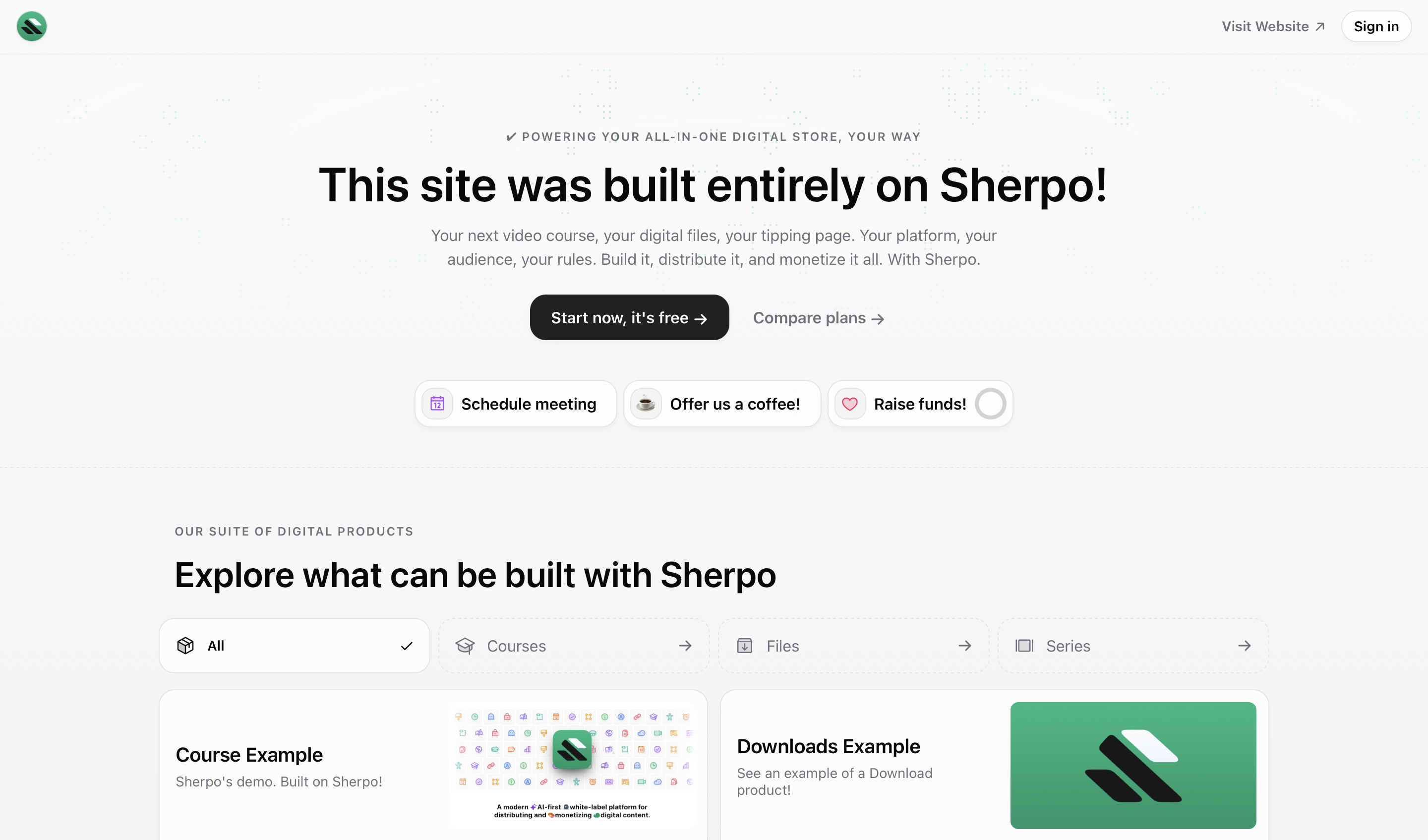 Complete Sherpo site Example of a completed Sherpo-powered site