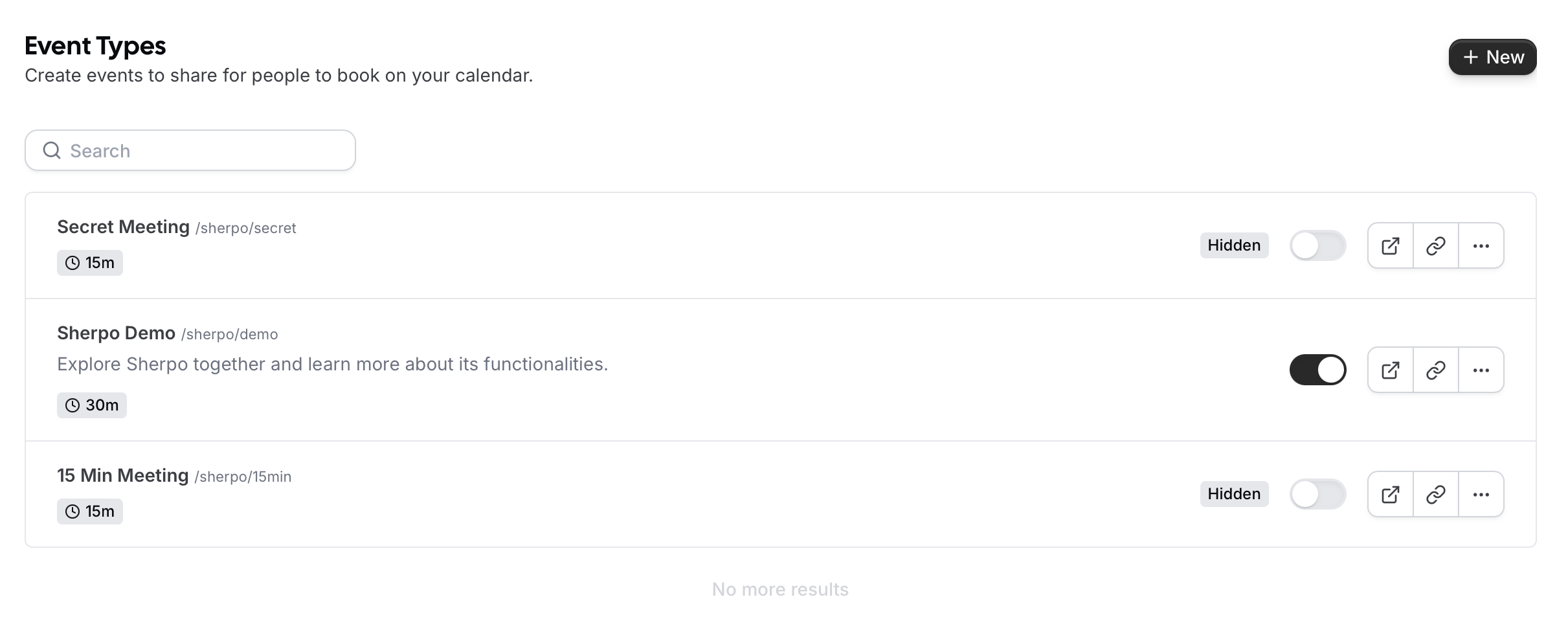 Creating and managing Cal.com event types Event types dashboard in Cal.com