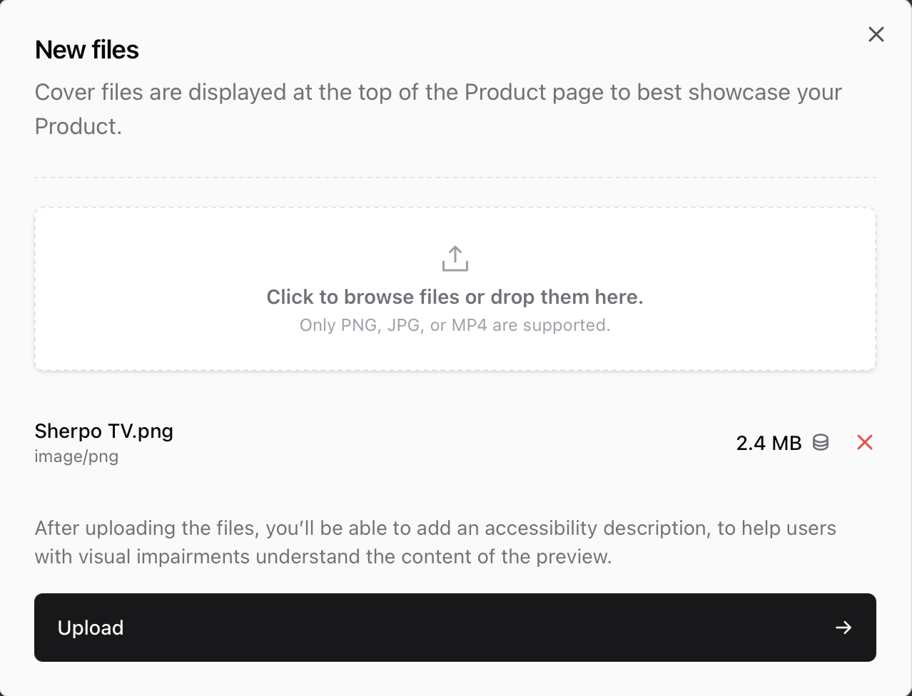 Cover upload Cover upload inside Sherpo Dash