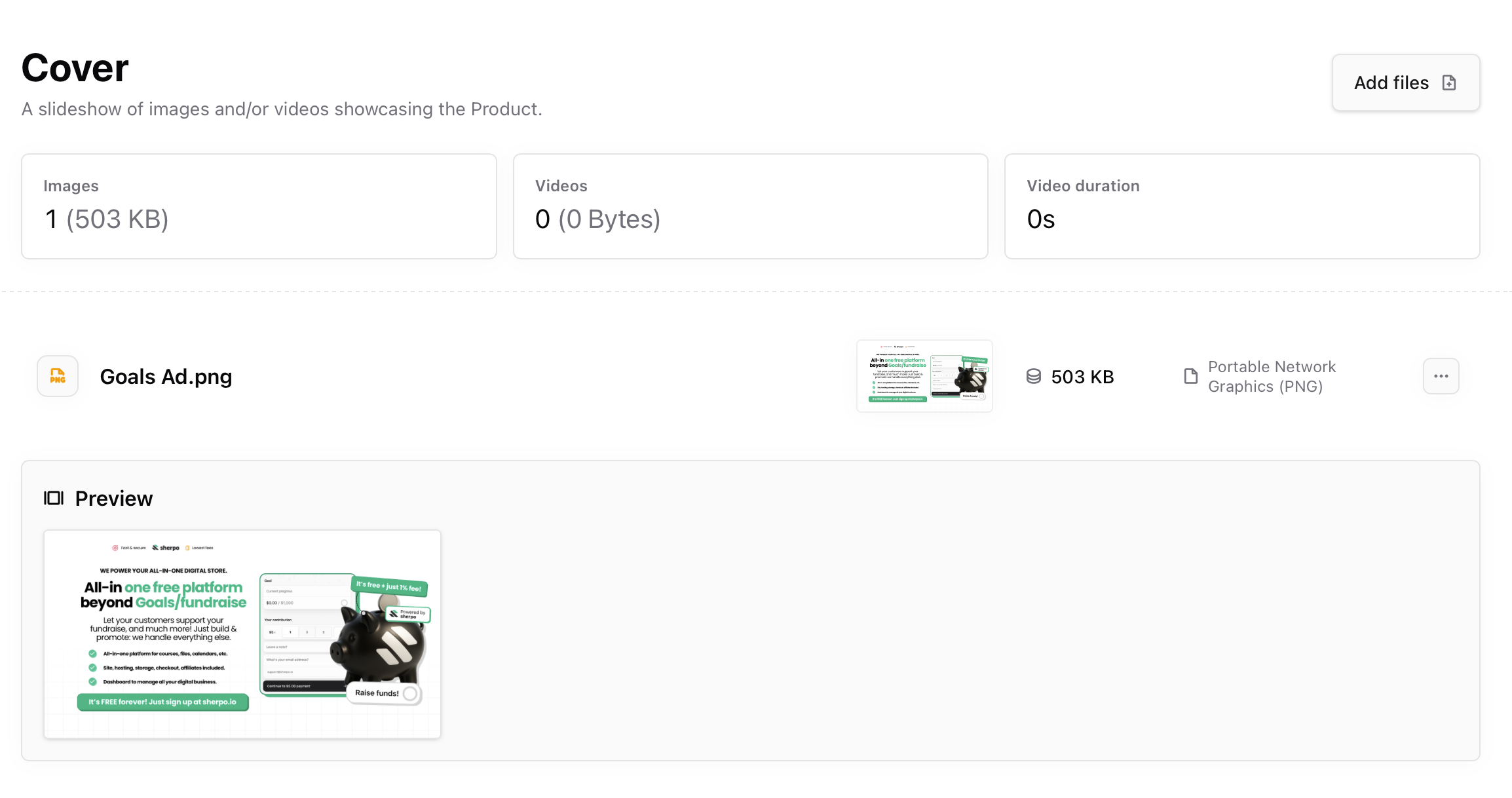 Adding a Goals cover Adding a cover image to a Goals product