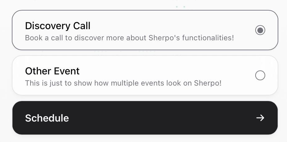 Choosing between multiple event types Multiple event types displayed on a Calendar product