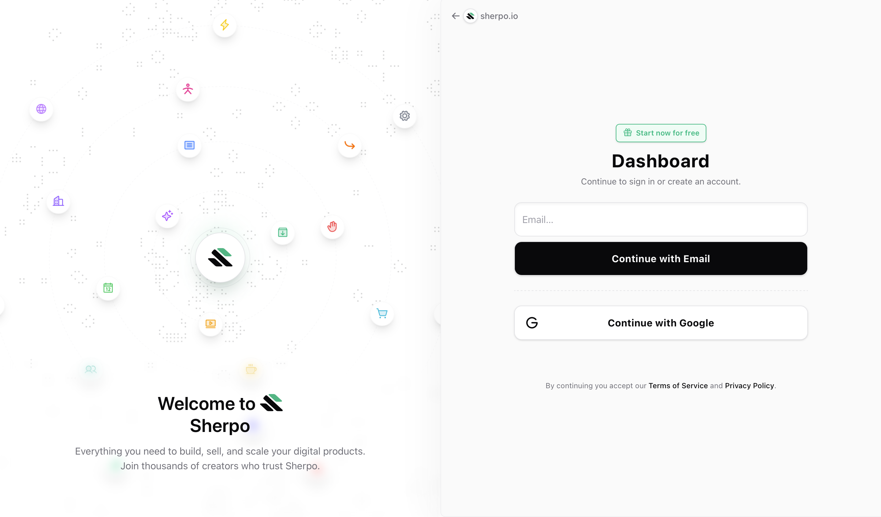 Log in to Sherpo Sherpo log-in page to access Dashboard