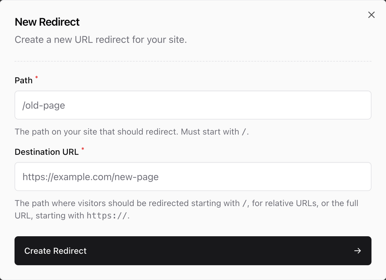 New redirect creation Redirect creation from Sherpo's dashboard