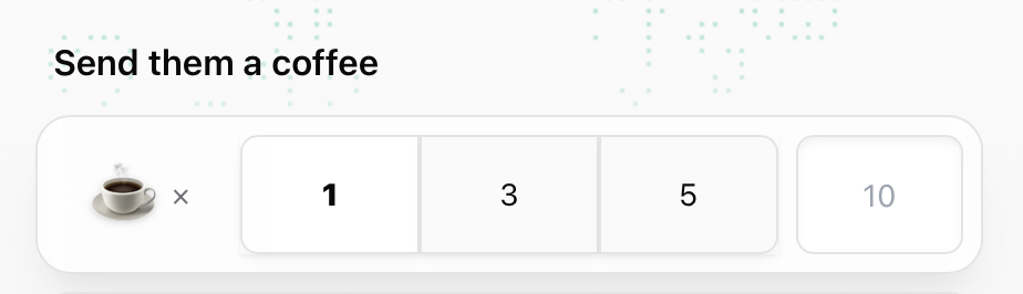 Choosing how many coffees to send Sherpo coffee contribution interface