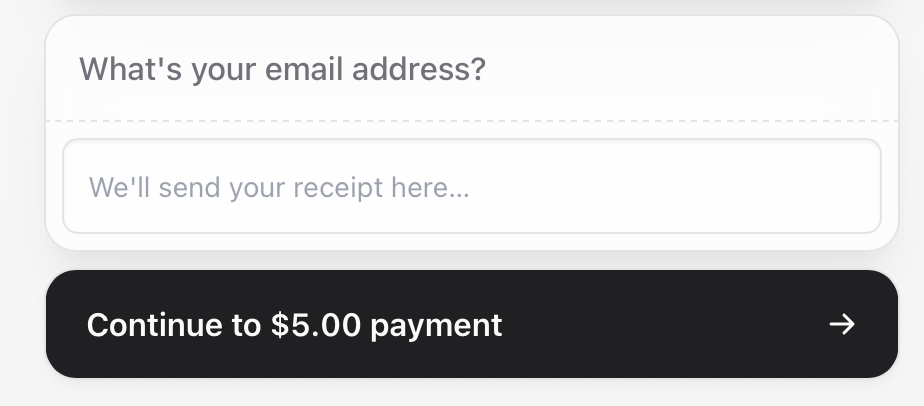 Adding an email before paying Email address input field in Sherpo coffee checkout