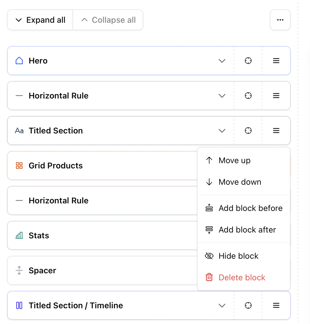 Blocks move options Blocks move options