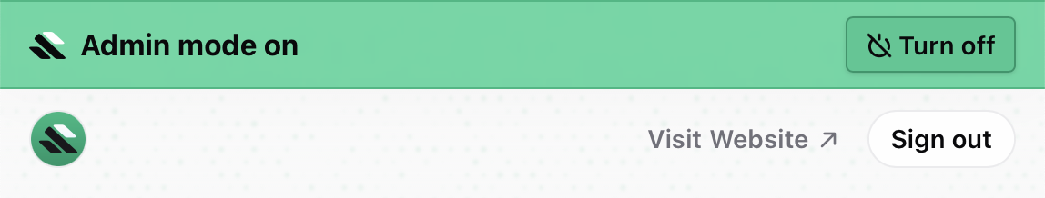 Admin mode on Sherpo site Admin mode active on Sherpo site