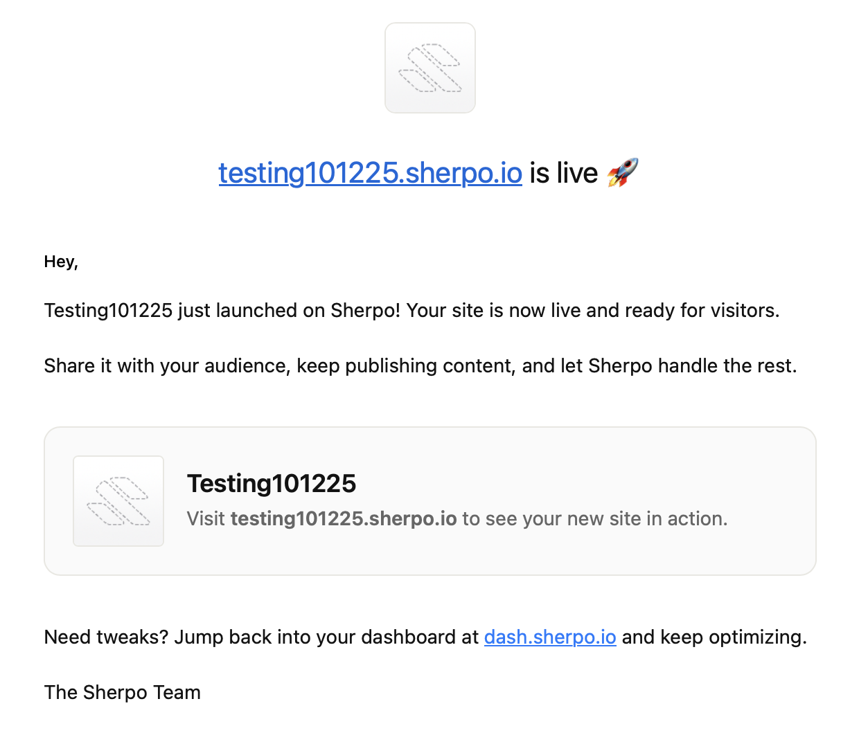 Website live Sherpo's website live mail