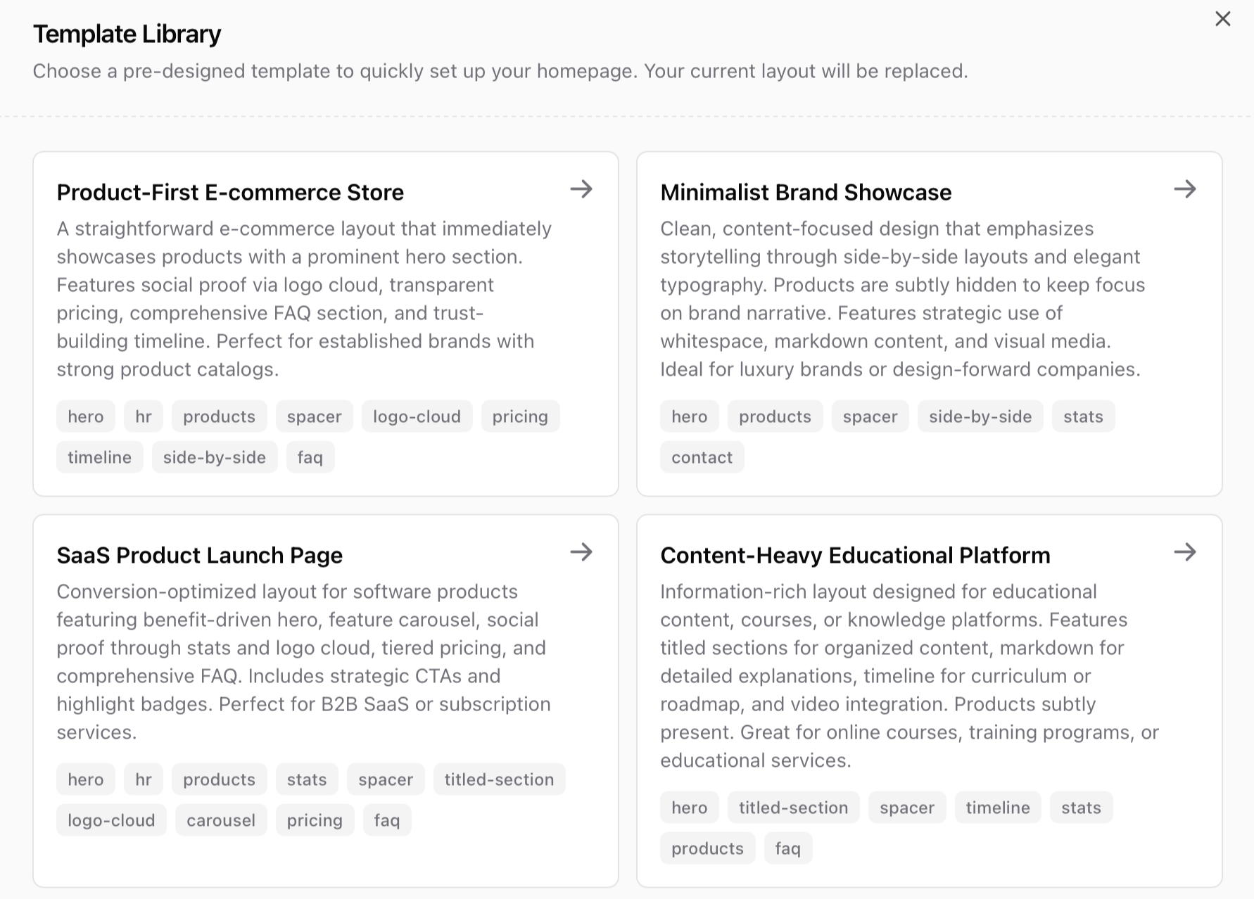 Open Template Library Layout editor menu with Template Library option
