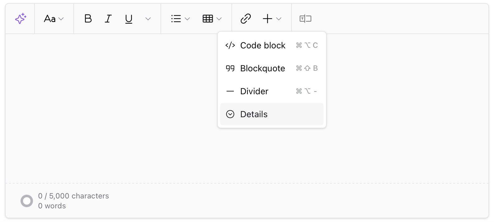 Add FAQ details block Add details block in Sherpo editor
