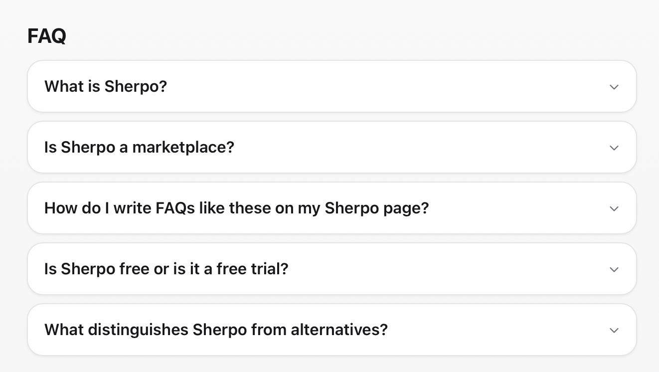 FAQ example FAQ accordion example in Sherpo
