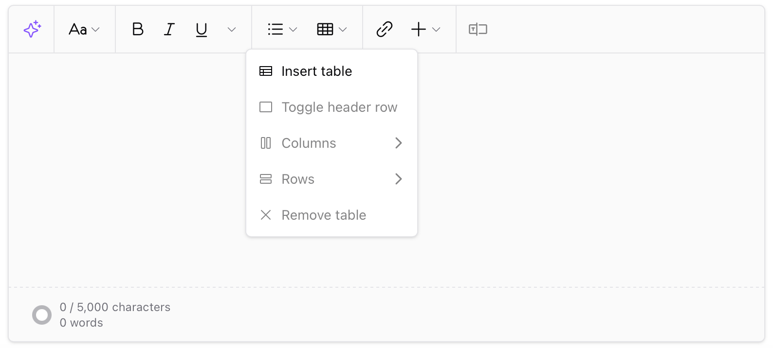 Insert table Insert table from Sherpo's editor