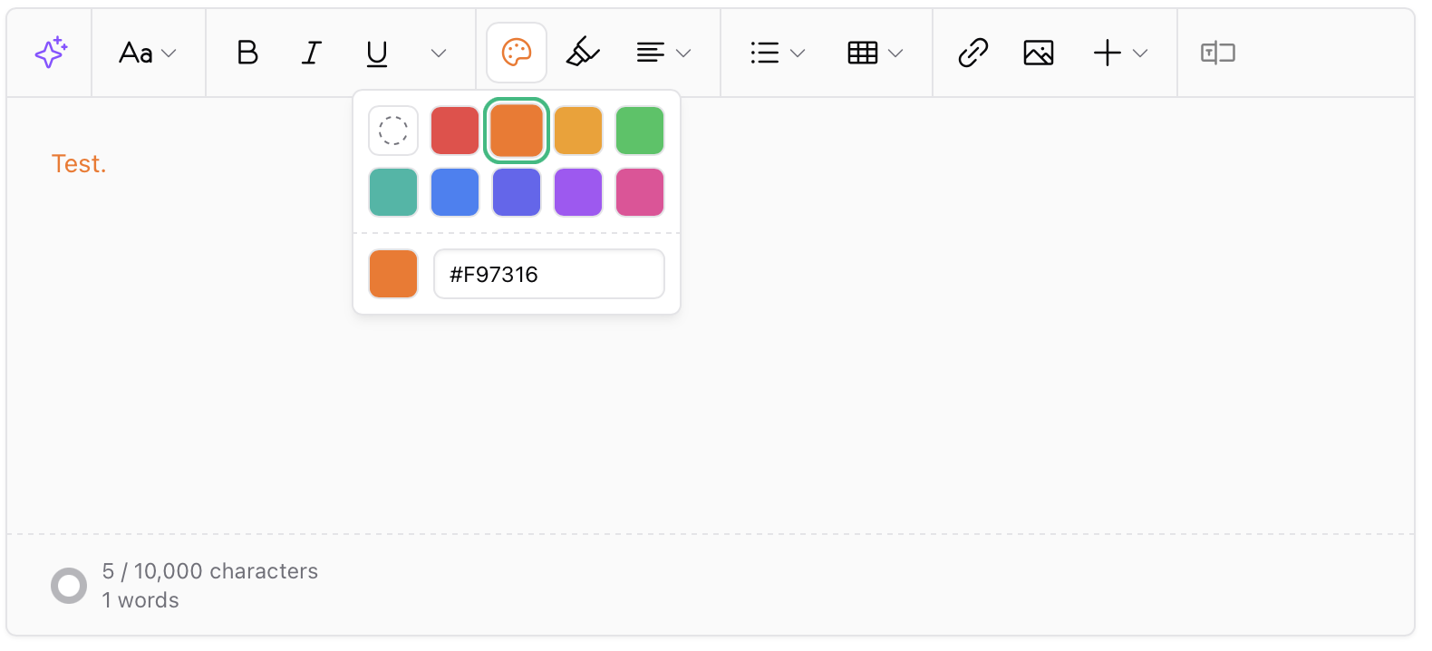 Text color and highlight Text color and highlight picker in Sherpo editor