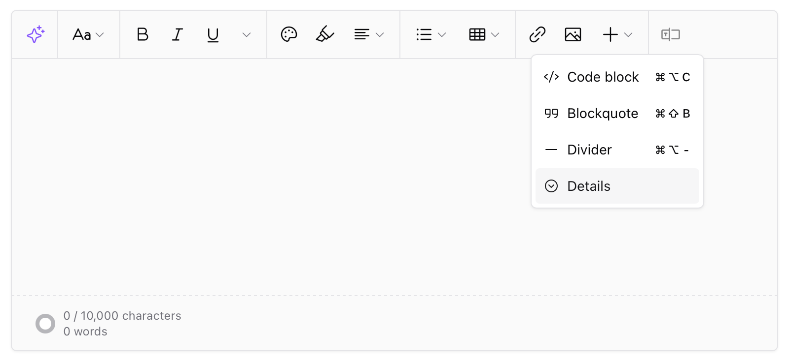 Add a Details block Details block option in Sherpo editor