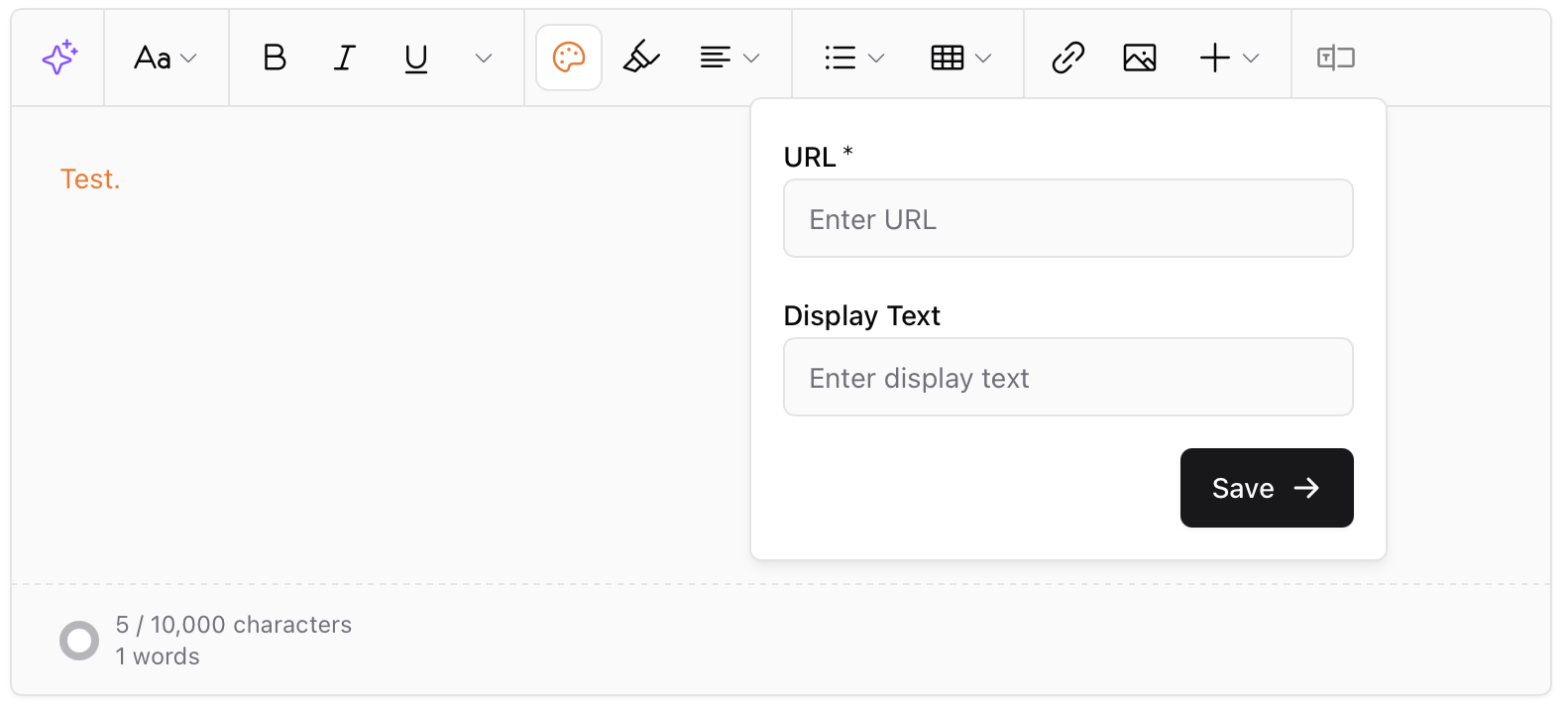 Insert link Insert link modal in Sherpo editor