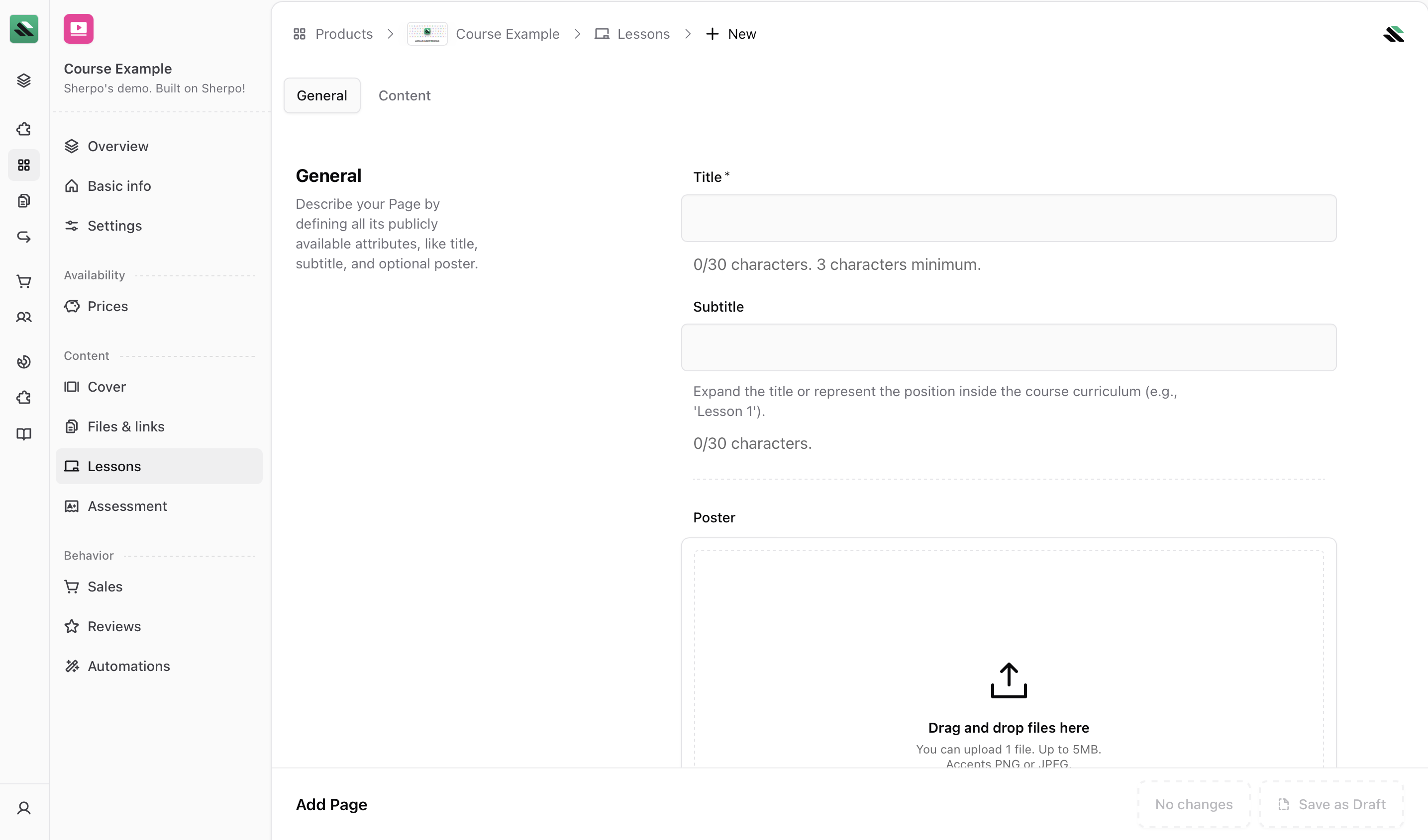 Lesson editor Lesson editor in Sherpo