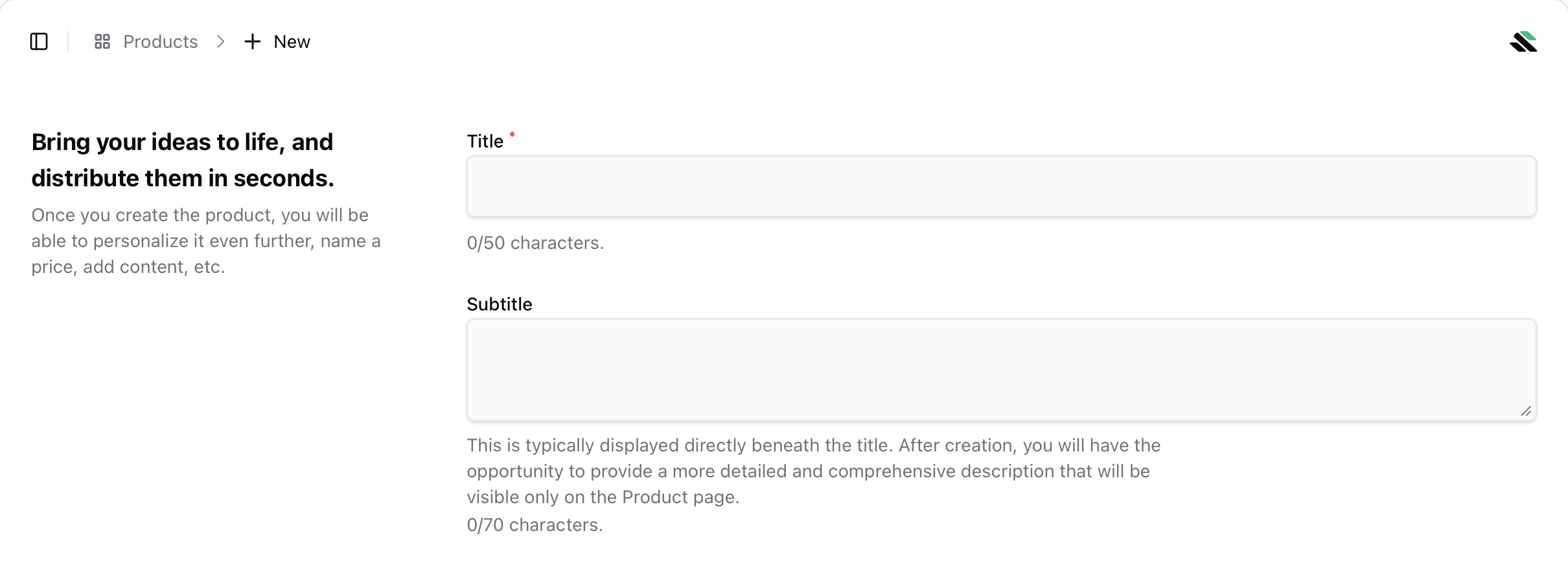 Products creation Product creation inside Sherpo Dash