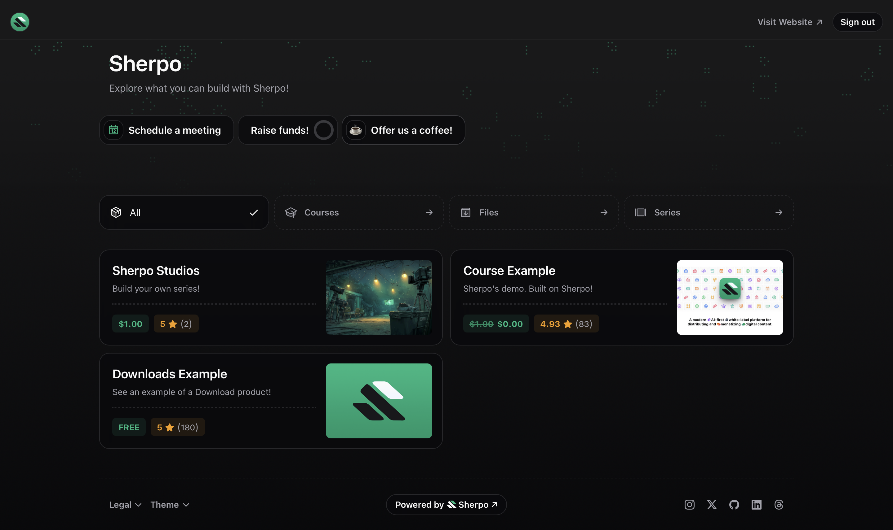 Series in homepage Series among other products in a Sherpo-generated site homepage