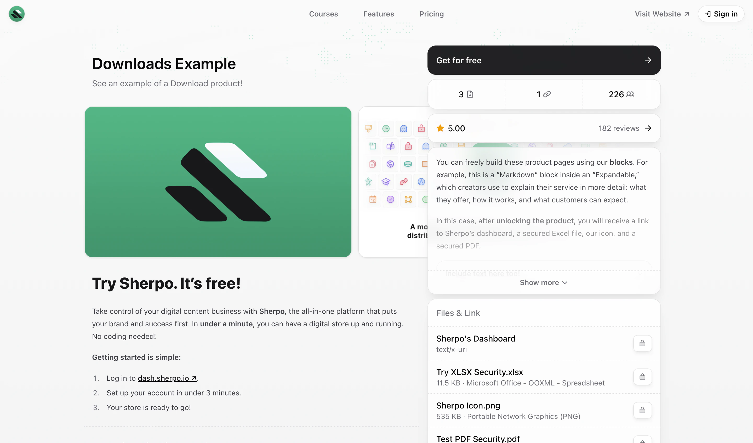 Example Download product page Example of a Download product page in Sherpo