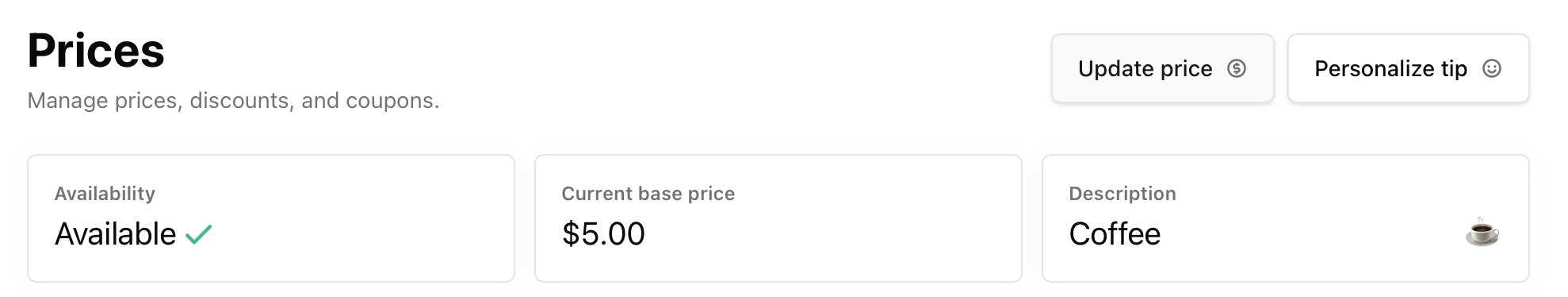 Setting up a Coffee product Coffee product pricing and tip setup in Sherpo