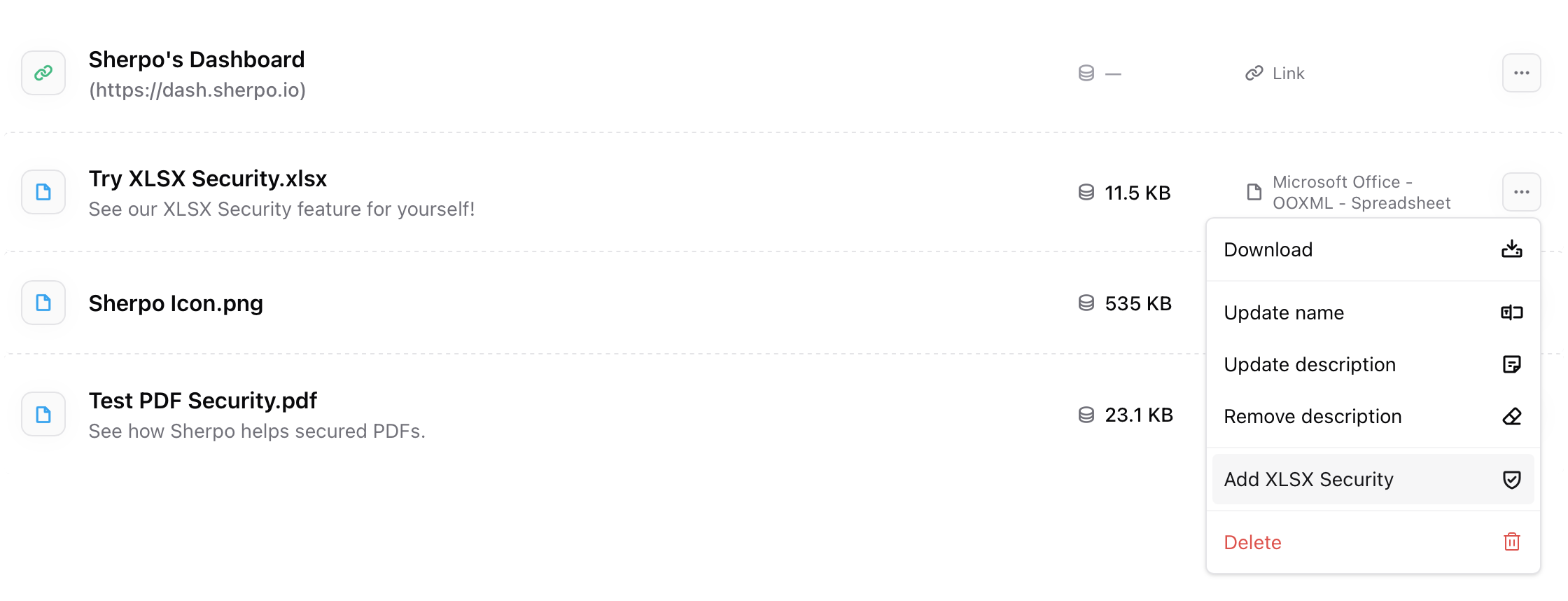 Enabling file security for spreadsheets Adding XLSX Security to a file in Sherpo Downloads