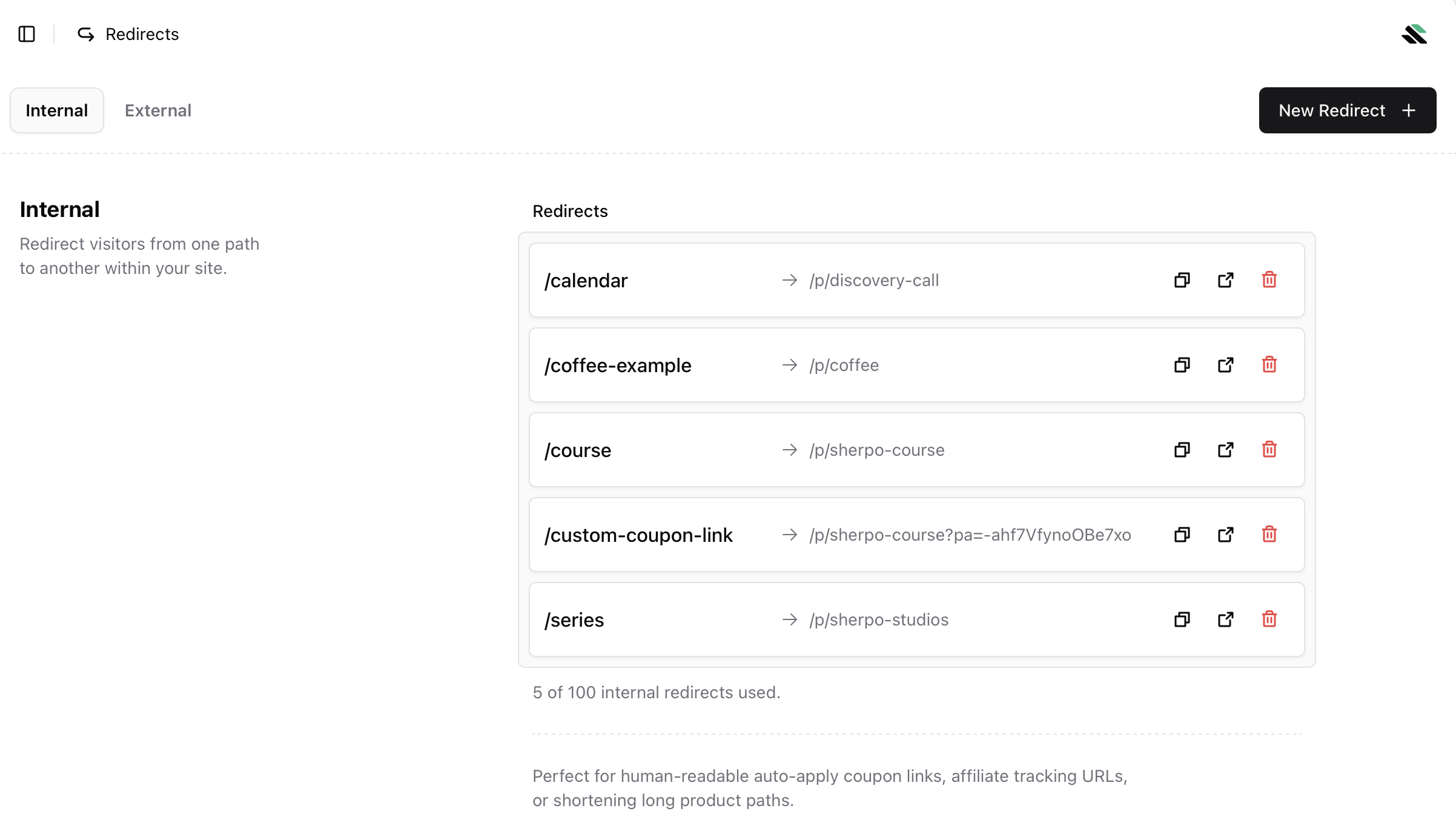 Internal redirects Internal redirects configuration