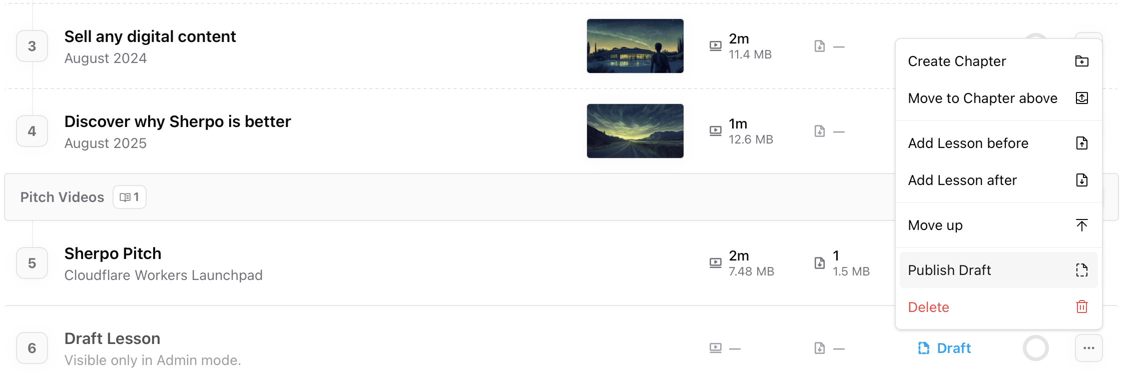 Publishing drafts Draft and publish options for lessons