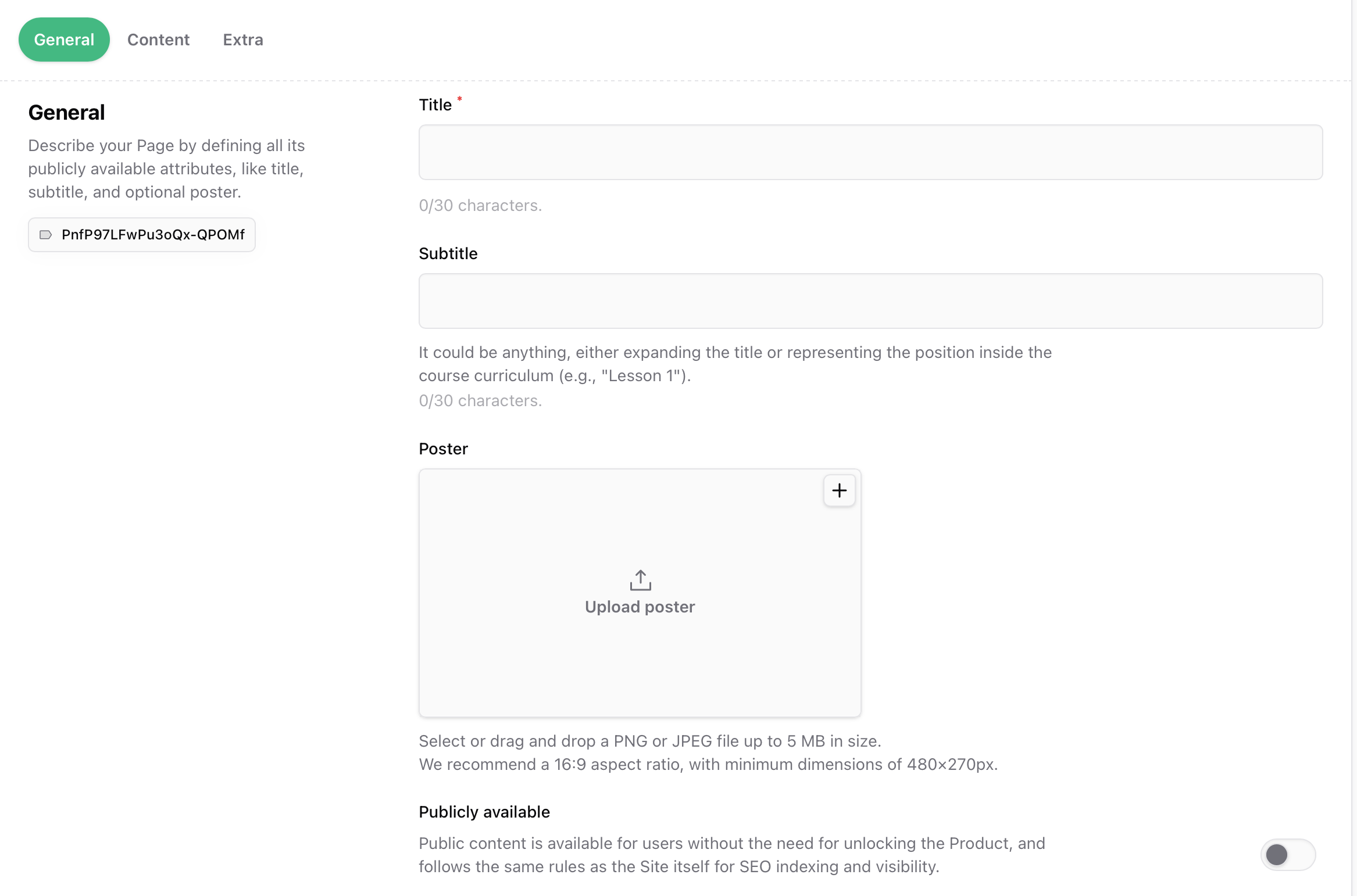 Lesson general tab Lesson general settings tab