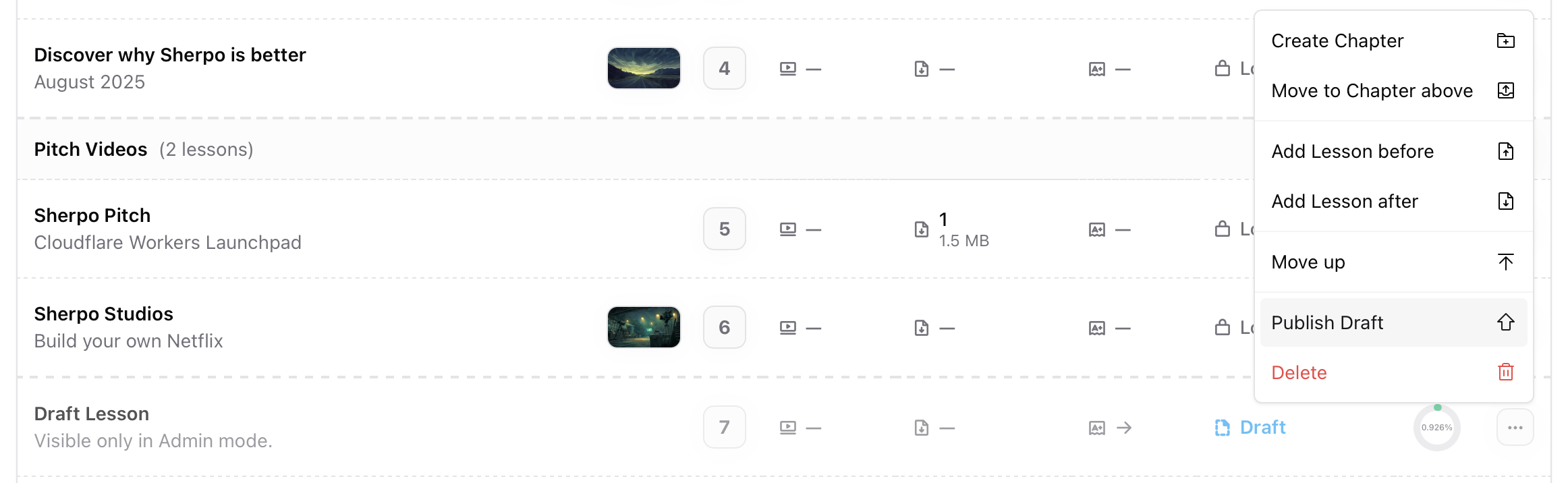 Publishing drafts Draft and publish options for lessons