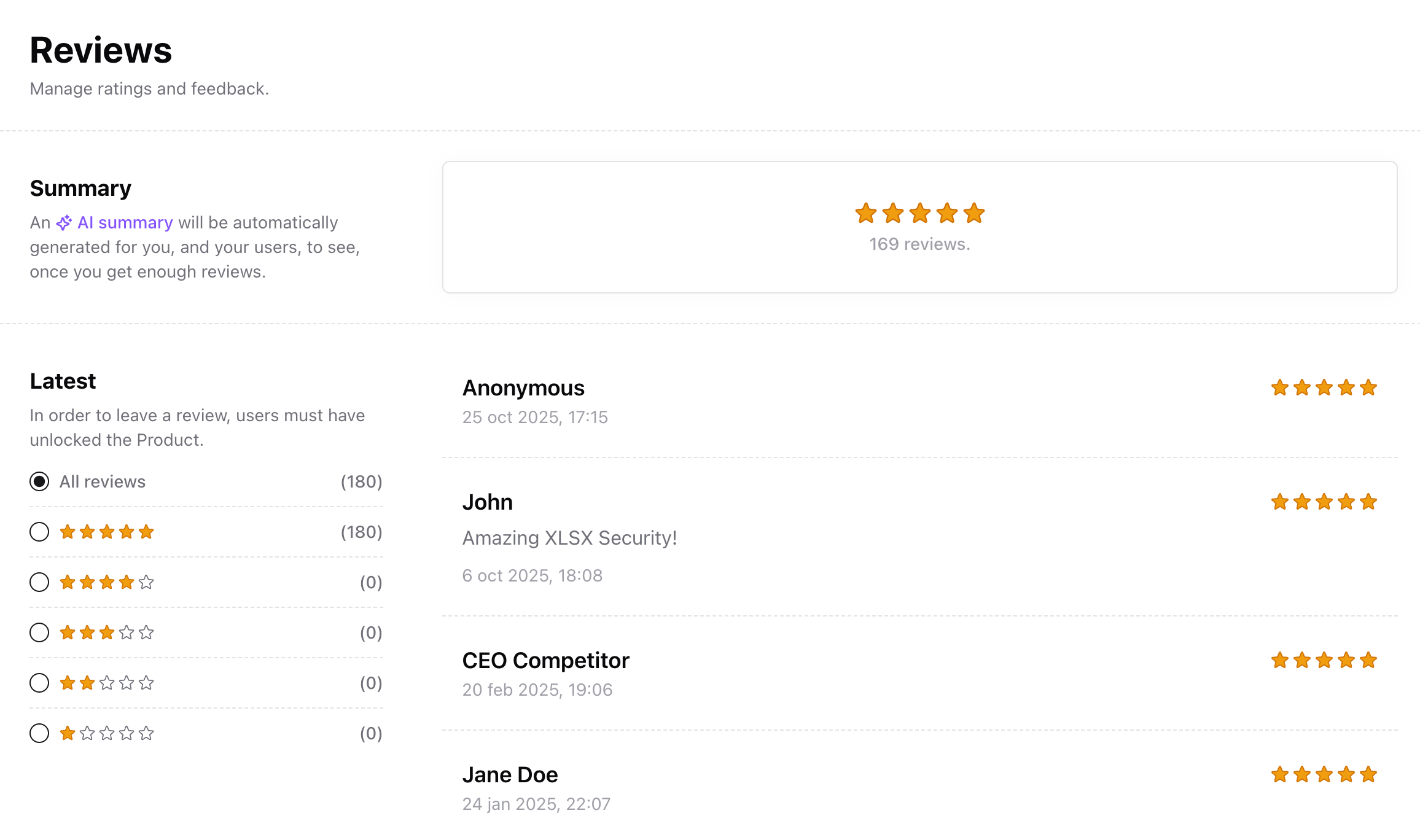 Reviews on Dashboard Reviews seen from Sherpo's dashboard